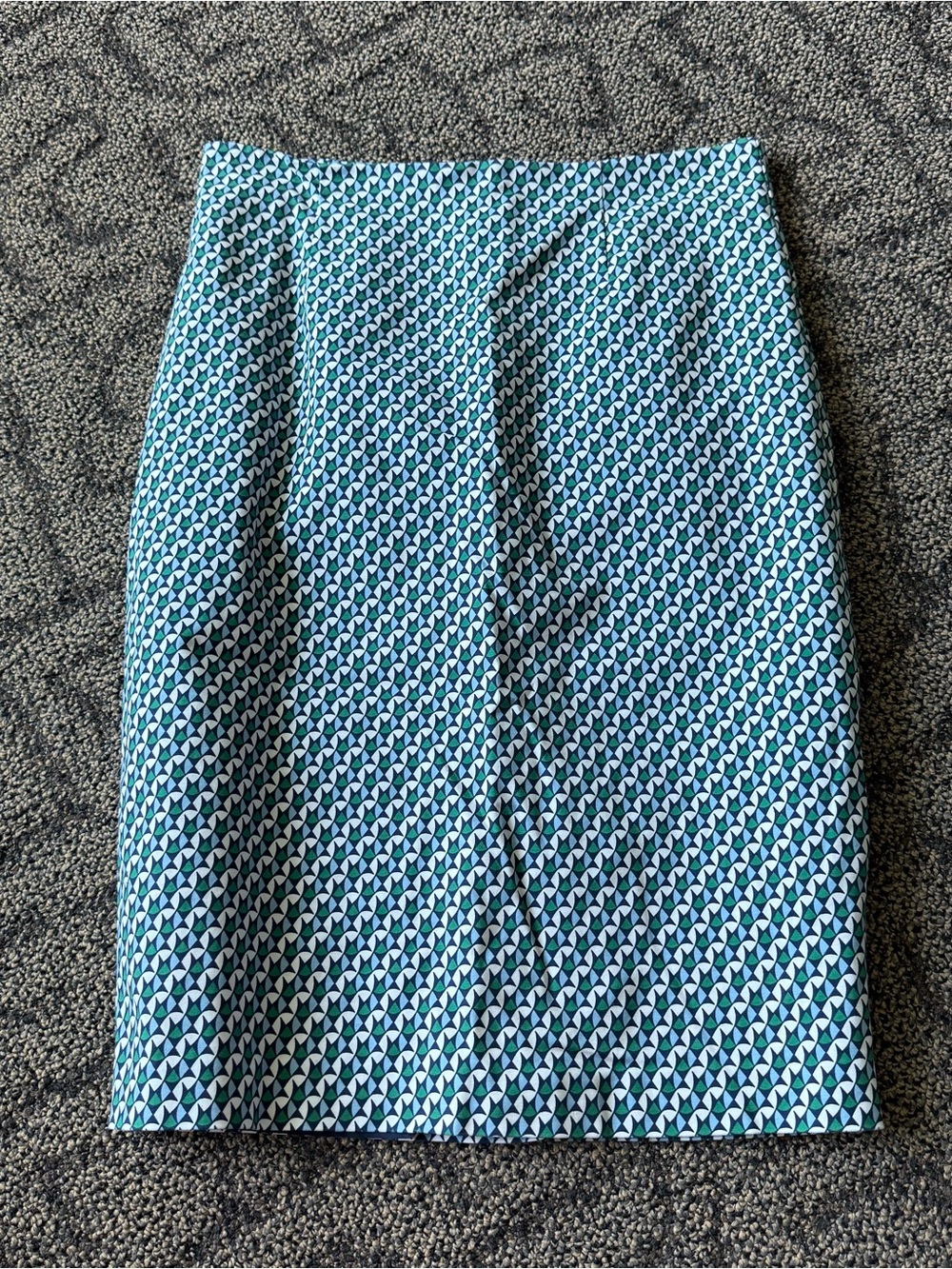 Boden Teal, Navy & White Geometric Ponte Pencil Skirt